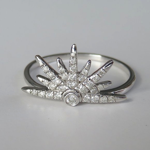 Artisan 14K White Gold Diamond Half-Star Ring - Picture 4 of 15